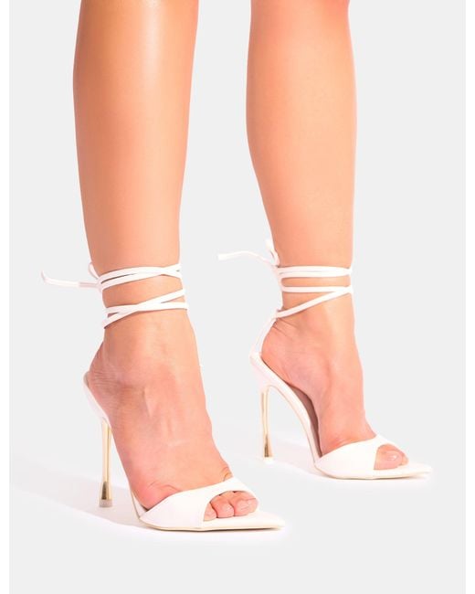 Public Desire Ronnie White Pointed Toe Lace Up Barely There Gold Stiletto Heels