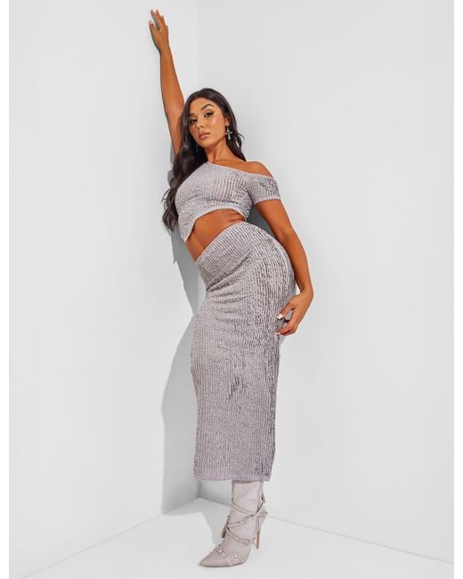 Public Desire White Asymmetric Textured Top Co Ord Grey