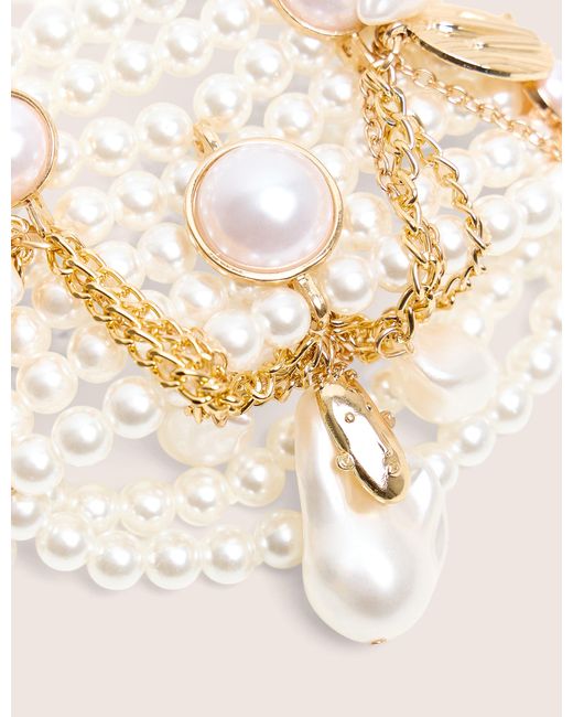 Public Desire Natural Layered Pearl Bracelet With Gold Charms