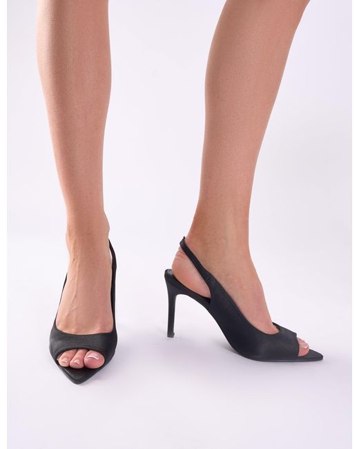 Public Desire Natural Reigns Black Peep Toe Court Heels