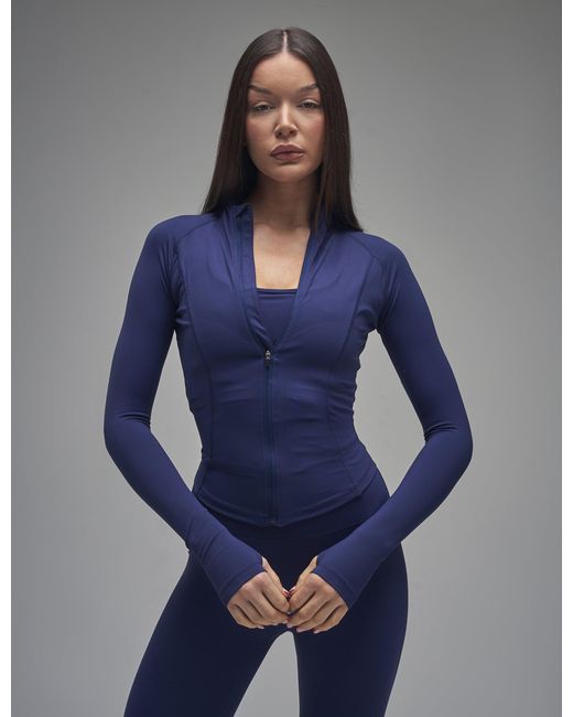 Public Desire Blue Kaiia Sculpt Long Sleeve Zip Through Fitted Jacket Navy