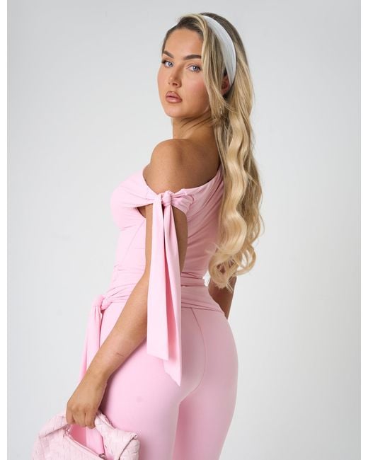 Public Desire Knot Detail Asymmetric One Shoulder Luxe Slinky Top Soft Pink