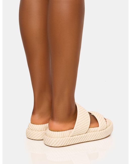 Public Desire Brown Cierra Cream Double Strap Patterned Platform Sandal