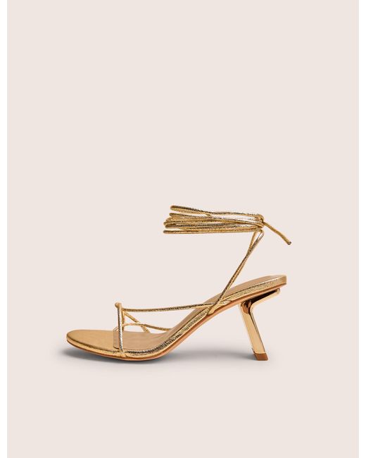 Public Desire Pink Birdie Gold Cracked Pu Lace Up Mid Heels