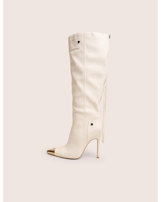Public Desire Natural Finest White Toe Cap Detail Pointed Knee High Boots