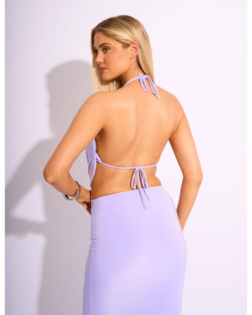 Public Desire Purple Slinky Cowl Neck Bikini Top Co-ord Lilac