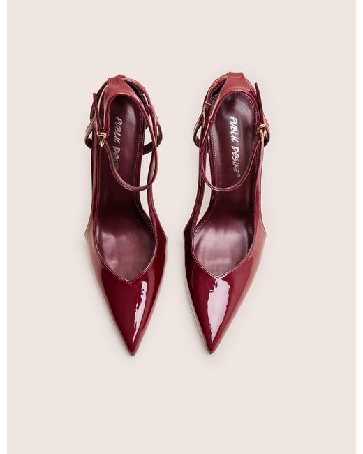 Public Desire Pink Allegedly Burgundy Patent Cut Out Detail Ankle Strap Court Shoes