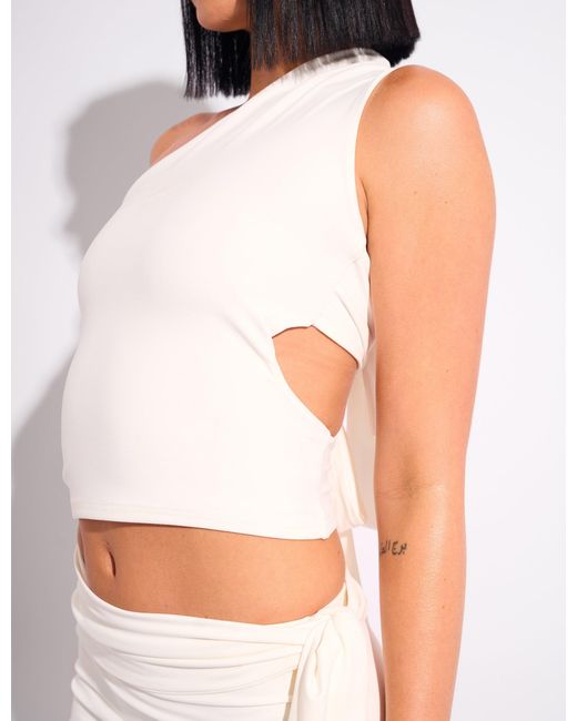 Public Desire Tie Back Luxe Slinky One Shoulder Top White