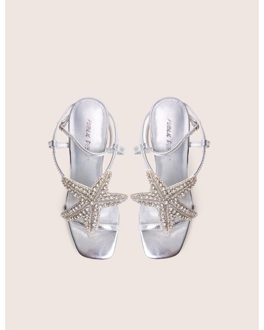 Public Desire Natural Lumi Silver Starfish Detail Tie High Heels