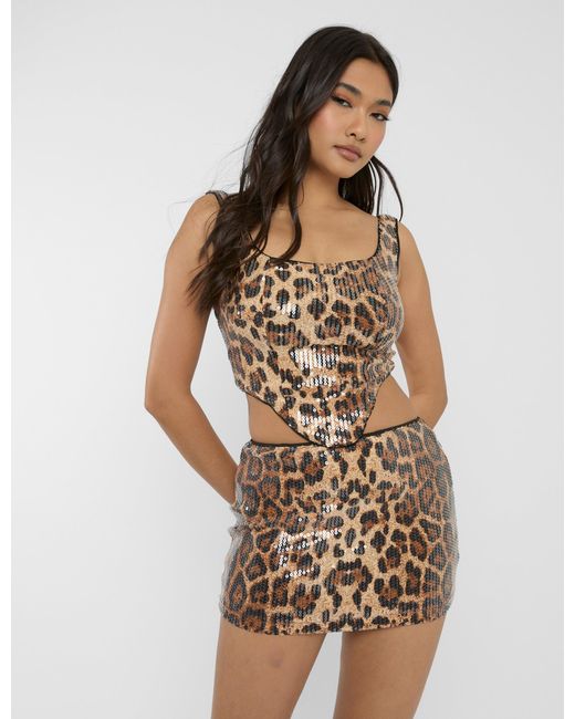 Public Desire Multicolor Sequin Print Scoop Neck Corset Top Leopard