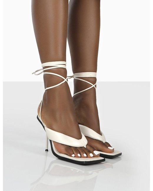 white toe thong heels