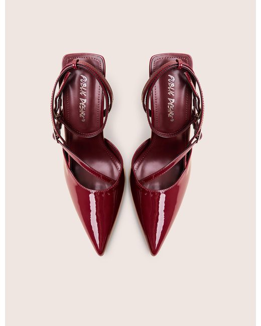 Public Desire Pink Idol Burgundy Patent Buckle Strappy Detail Stiletto Court High Heels