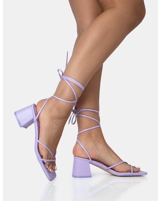 Public Desire Casey Lilac Strappy Lace Up Square Toe Low Block Heel Sandals  in Purple | Lyst UK