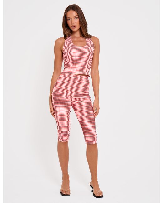 Public Desire Pink Mid Rise Gingham Capri Pant Red And White