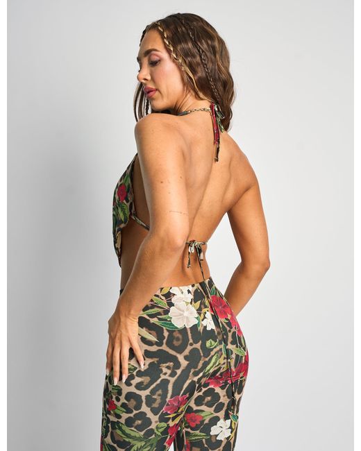 Public Desire Multicolor Slinky Printed Cowl Neck Bikini Top Co-ord Multi