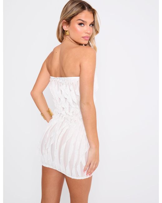 Public Desire White Ruffle Detail Bandeau Mini Dress Cream