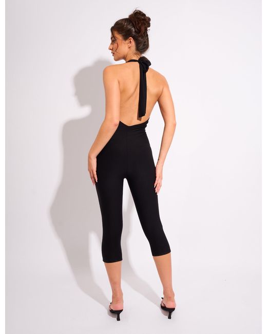 Public Desire Multicolor Tie Back Luxe Slinky Capri Jumpsuit Black