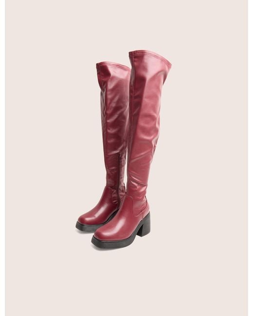 Public Desire Sensored Burgundy Chunky Sole Sock Over The Knee Boots