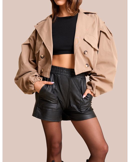 Public Desire Natural High Waist Faux Leather Mini Shorts Black