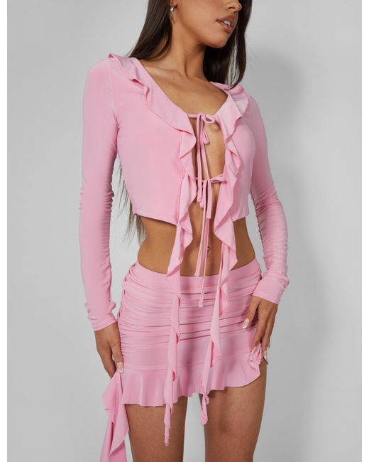Public Desire Frill Detail Ruched Mini Skirt Baby Pink