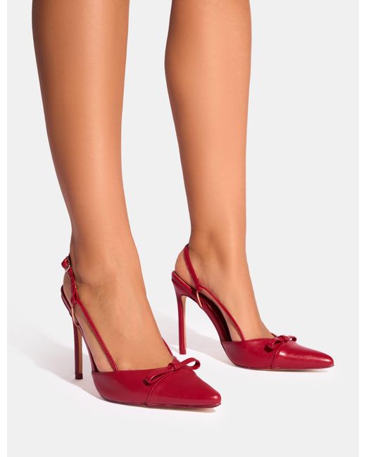 Public Desire Ginni Red Bow Detail Sling Back Court Heels