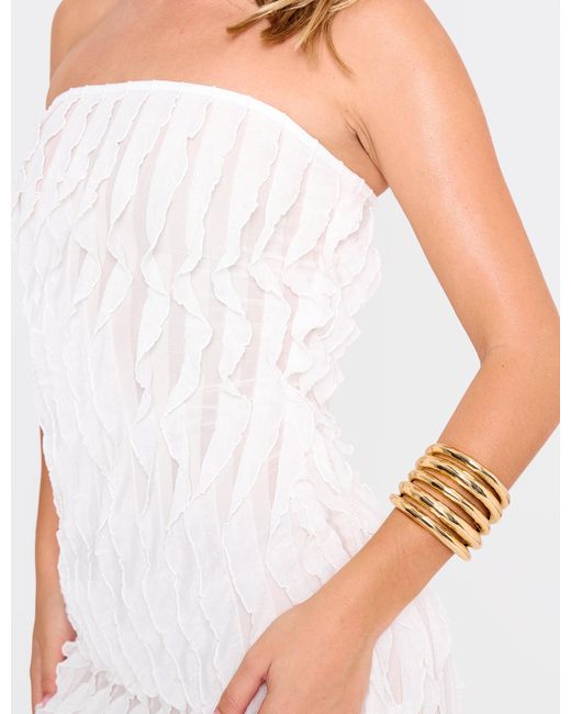 Public Desire White Ruffle Detail Bandeau Mini Dress Cream