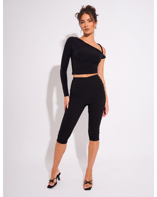 Public Desire Slinky Twist Strap Asymmetric Luxe Top Black