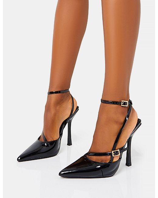 Public Desire Multicolor Idol Black Patent Buckle Strappy Detail Stiletto Court High Heels