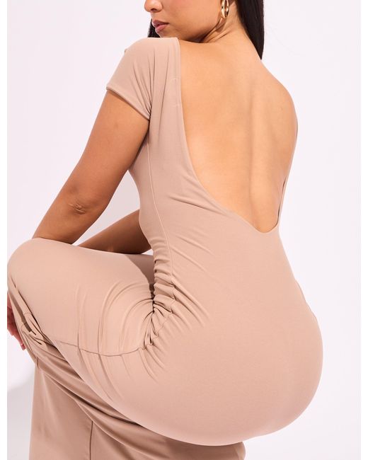 Public Desire Pink Slinky Open Back Detail Luxe Maxi Dress Stone