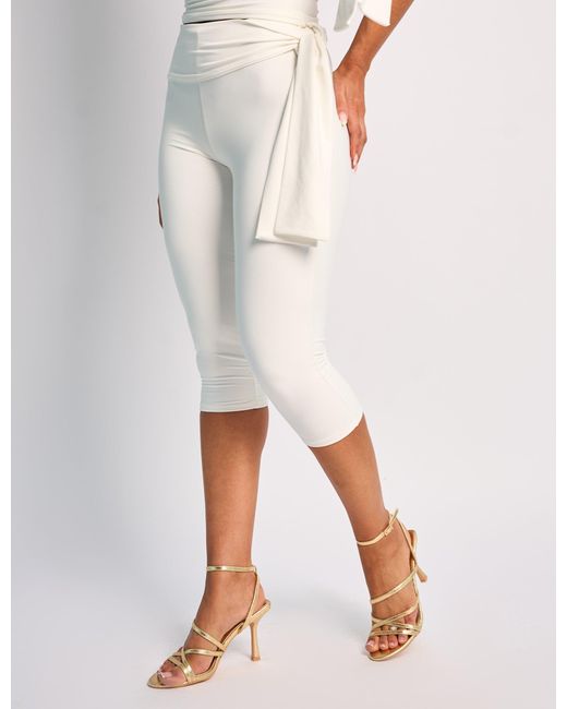 Public Desire Natural Knot Detail Tie Side Luxe Slinky Capri Pants White