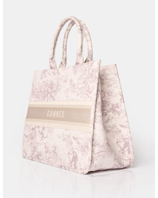 Public Desire Pink The Cannes Stone Oversized Canvas Tote Bag