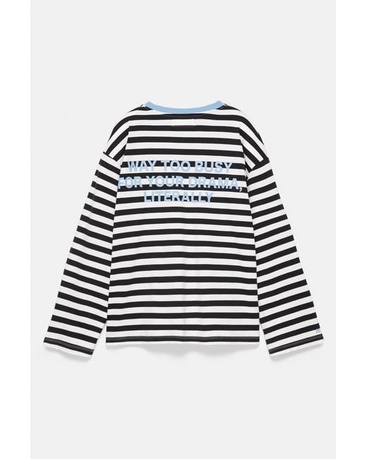 Pull&Bear Oversized Gestreept T-Shirt in het Gray