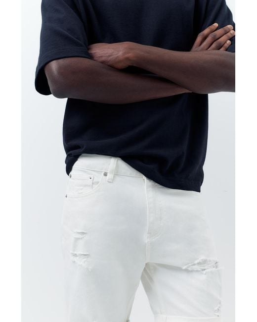 Pull&Bear Blue Ripped Denim Bermuda Shorts for men