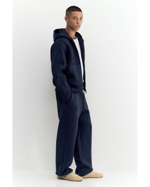 Pull&Bear Blue Neoprene-Effect Baggy Trousers for men
