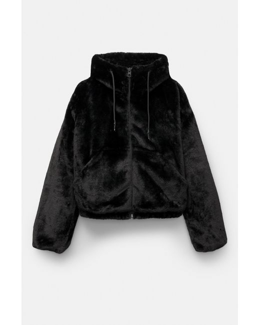 Pull&Bear Black Faux Fur Hooded Jacket