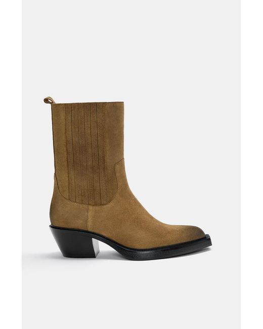 Pull&Bear Leren Enkellaarsjes Met Hak in het Blue