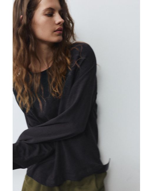Pull&Bear Black Long Sleeve Raglan T-Shirt