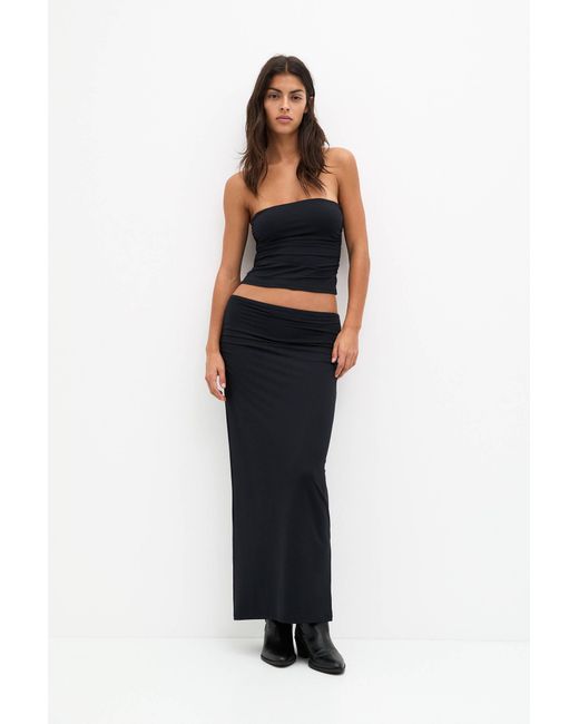 Pull&Bear Black Long Gathered Polyamide Skirt