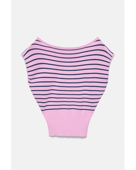 Pull&Bear Pink Short Sleeve Asymmetric Knit Top