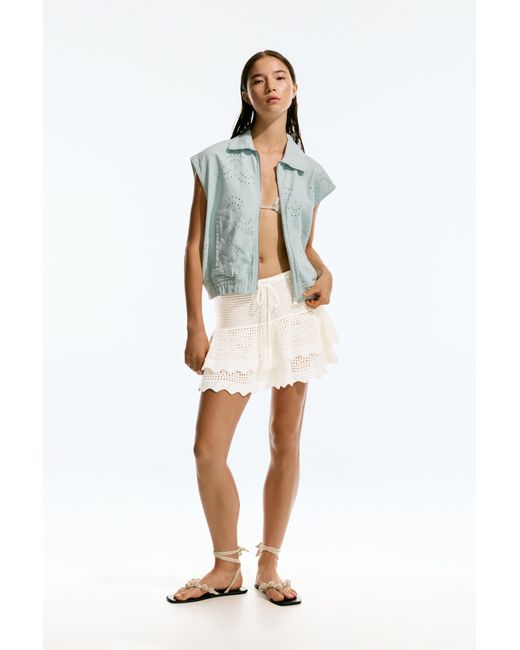 Pull&Bear White Ruffled Crochet Mini Skirt