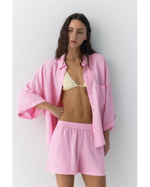 Pull&Bear Pink Linen Blend Shirt