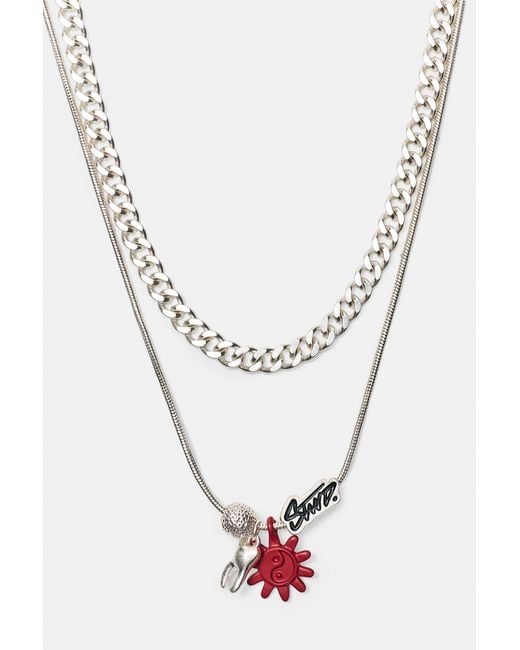 Pull&Bear Multicolor Stwd Double Chain Necklace for men