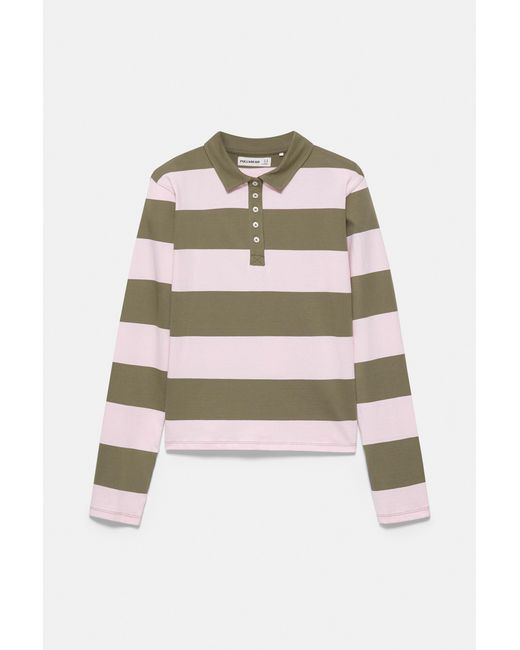 Pull&Bear Gray Langarm-Poloshirt