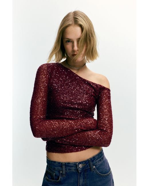 Pull&Bear Purple Asymmetric Sequin Top