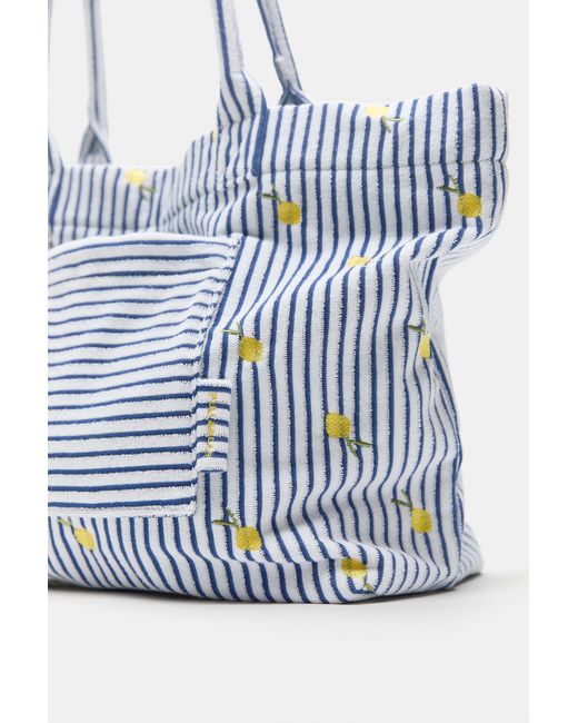 Borsa Shopper A Righe Effetto Spugna di Pull&Bear in Blue