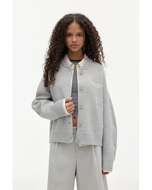 Pull&Bear Gray Baseball Jacket With Embroidered Slogan