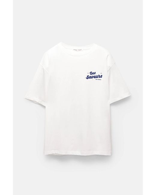 Pull&Bear Blue T-Shirt Mit Cafeteria-Grafik