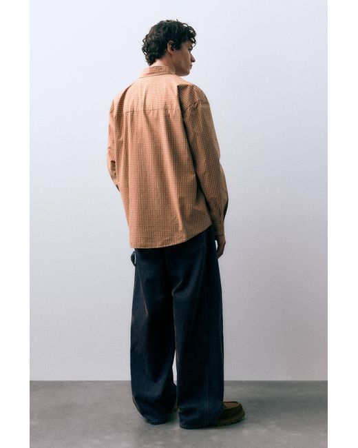 Pull&Bear Orange Check Shirt for men