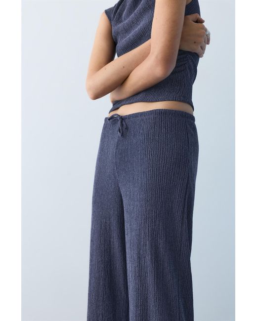Pull&Bear Blue Wide-Leg Crepe Trousers