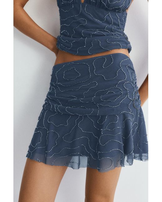 Pull&Bear Blue Beaded Tulle Mini Skirt